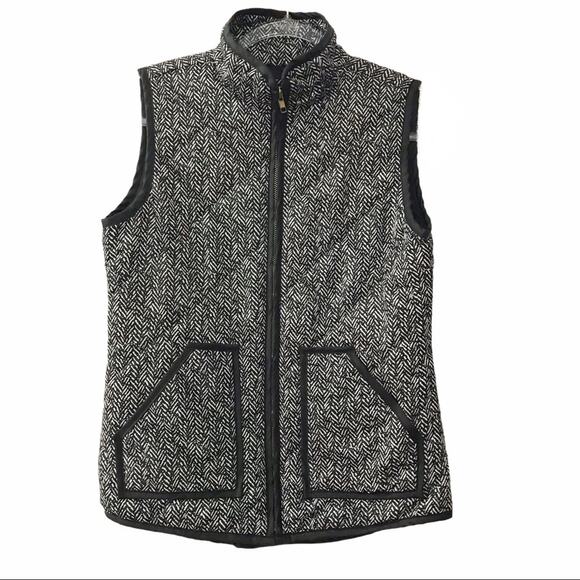 San Joy Quilted Zip Front Vest Black & White Herringbone Print w/ Pockets Small - Picture 1 of 10